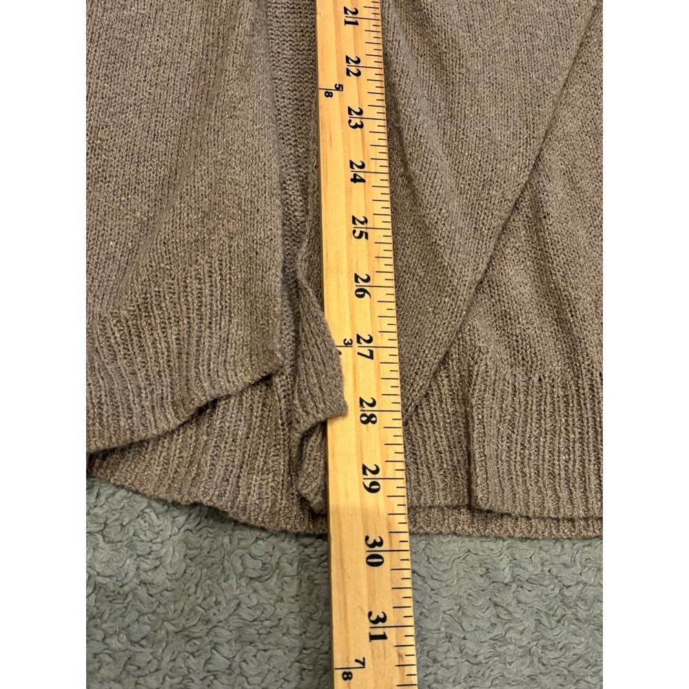 NWOT Express Open Front Cardigan Womens XS Beige Brown Ruffle Shoulder 3/4 - Picture 4 of 5